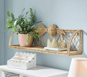 Wholesale Rattan Wall <b>Shelf</b> With Bow Woven Wicker Delicate Wave Detail Playful Storage Display For Kids Bedroom Nursery <b>Decor</b> - Product Image 6