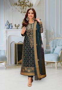 Best Quality Indian Pakistani Women's 3-Piece Chiffon Party Saree Latest Design Fashion Wear for <b>Wedding</b> Ladies - Product Image 6