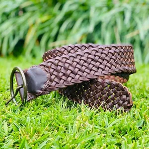 Hand Weaved Woven Leather Men's Pant Belt <b>Pin</b> Buckle Weight Custom Logo Size Factory Box Direct Manufactured Bulk Luxury Fashion - Product Image 1