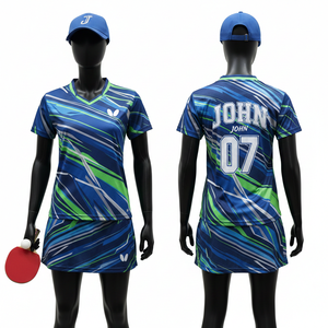 Ensemble de maillots de tennis de table pour femmes, en polyester et élasthanne, respirant, motif graphique rouge avec empiècements latéraux blancs, nom, numéro et logo sublimés - Product Image 3