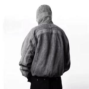 Streetwear Pullover Blank Vintage Washed Hoodie Mask Cool Heavyweight Zip up Cotton Oversized Custom Acid Wash Sudadera con capucha para hombre - Product Image 3