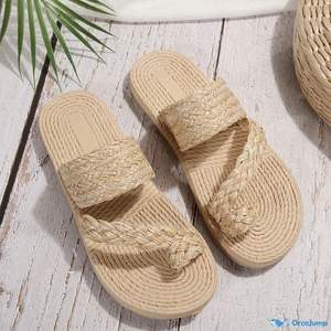 2024 nouvelle Collection jacinthe d'eau tongs pantoufles jonc de mer sandales matériaux naturels doux polyvalent été hiver printemps - Product Image 1