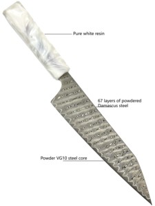 Meilleur couteau de chef de cuisine en acier Damas fait à la main avec manche en résine blanche pure Vente en gros personnalisé de haute qualité OEM ODM Service - Product Image 6