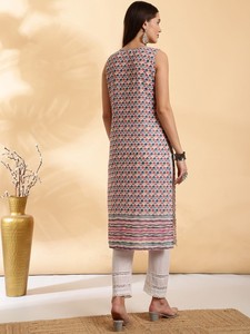 Mujeres étnicas geométricas impresas Chikankari algodón regular Kurta indio pakistaní kameez - Product Image 3