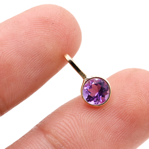 Pierre précieuse d'améthyste de forme ronde naturelle 14k or jaune massif fait à la main pour femmes pendentif bijoux pour la vente en gros - Product Image 5