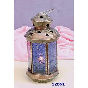 Lanterne chauffe-plat en métal et en verre bleu pour l'article de décoration à la maison - Product Image 2