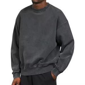 Sudadera pesada de cuello redondo de algodón 100% para hombre, ropa de calle personalizada con cuello con capucha y logotipo frontal para invierno - Product Image 4