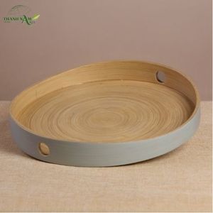 Plateau de service artisanal en bambou tressé léger, écologique, durable, laqué, personnalisable pour la restauration - Couleur contemporaine - Product Image 2