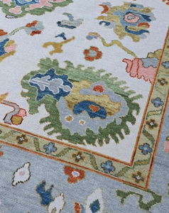 Tapis d'intérieur de luxe fait main Oushak bleu, design moderne à nœuds, pour salon, hôtel, bureau, maison commerciale - Product Image 4