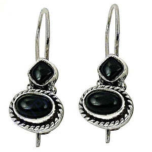 Boucles d'oreilles pendantes en argent 925 avec onyx pour femmes, bijoux de mode pour tous les jours - Product Image 1