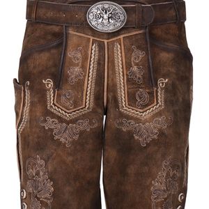 Lederhosen Bávaros de Alta Calidad, Estilo Alemán Tradicional, para Oktoberfest, Antiguos, Cortos, de Gamuza de Cabra - Product Image 6