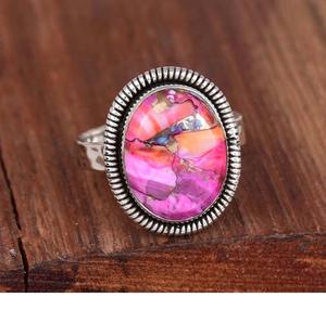 แหวนสีชมพูสีเทอร์ควอยส์หอยนางรมสีชมพู925เงินสเตอร์ลิงรูปไข่แหวนครบรอบดีไซน์เนอร์ - Product Image 2