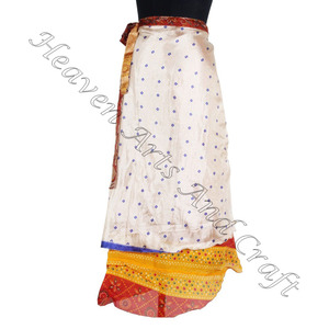 Jupe portefeuille réversible Vintage Sari robes de plage jupe portefeuille bohème 2 couches réversible magique soie Saris jupe longue Hippie - Product Image 4