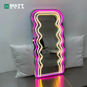 Espejo de tocador con luces Led para bebé, letrero de neón con luz ondulada de neón mate, personalizado para interior