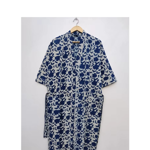 Tinh Khiết Cotton Indigo In Có Thể Giặt Quá Khổ Thân Thiện Với Môi Tầng Chiều Dài Kimono Áo Vành Đai Nhật Bản Phong Cách Ngắn Tay Áo Phụ Nữ Ấn Độ - Product Image 1