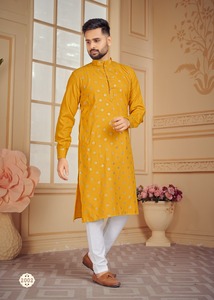 Robe de mariée traditionnelle indienne chemise bleue vêtements pour hommes haut tunique robe garçons kurta robe garçon vêtements bleu soie kurta chemise - Product Image 4