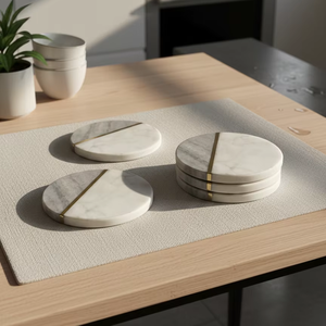 AG Elements Handcrafted Modern <b>Marble</b> <b>Coaster</b> Brass Inlay 10mm Thick 100mm Diameter for Home Office Decor Premium Stone Tabletop - Product Image 2