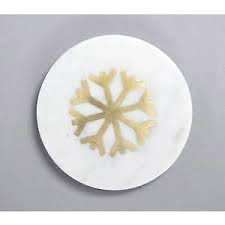 Classic <b>Square</b> <b>Set</b> of 4 Brass-Inlaid Snowflake Marble Coasters 5mm Thick Heat Resistant & Eco-Friendly - Product Image 5