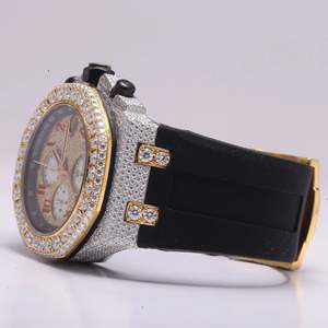 Luxurious Half Iced Rubber Belt <b>Watch</b> with Fully <b>Working</b> ETA Automatic Movement Glass Dial Display Analog Display Hip Hop Style - Product Image 4