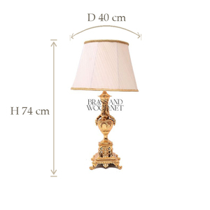 Elegante lámpara de mesa de latón dorado con pantalla de tela clásica hecha a mano adornado Vintage iluminación decorativa acento - Product Image 5