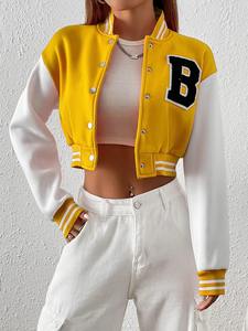 Chaqueta corta universitaria Letterman de alta calidad para mujer, abrigos de manga larga de invierno, forro de lana, talla XL, tela personalizada al por mayor - Product Image 6