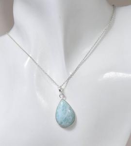 Pendentif en pierre précieuse Larimar en argent sterling 925 pour filles bijoux au design parfait plaqué rhodium et or avec estampage à 925 - Product Image 2