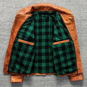 New Fashion Youth Men's <b>Genuine</b> Sheep Leather Zipper Jacket Vintage Orange Green Autumn Winter Waterproof Windproof - Product Image 2
