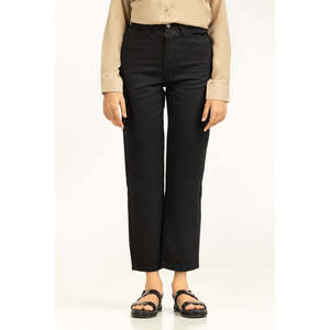 Pantalon décontracté taille haute respirant pour femme, coupe large, taille XL, en tissu tissé, couleur délavée, style tendance, effet froissé - Product Image 1