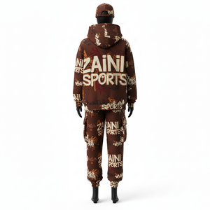 Women Premium Fleece Tracksuit 300GSM Cotton Polyester Soft <b>Brushed</b> Fabric Brown All Over Print Custom Logo Tracksuits Plus size - Product Image 2