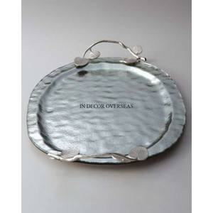 Bandeja para servir de forma redonda de Metal de calidad superior con revestimiento en polvo de color blanco y chapado en oro de alta calidad de la India - Product Image 2