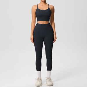 Logo personnalisé Ensembles de pantalons de yoga 2 pièces pour femmes Leggings et shorts de soutien-gorge de sport à la mode Ensemble de fitness sans manches pour femmes - Product Image 2