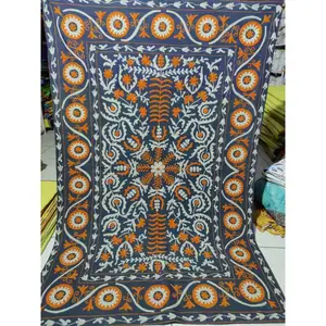 Unique Handmade Design Suzani Decorative Throw Vintage Bedspread with Embroidery Cotton Blanket Bedcover Bedsheet for Home Decor