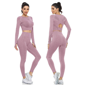 2024 femmes Logo personnalisé décontracté solide court vêtements de sport tricot 2 pièces Fitness Jogging formation ensemble support en gros pas cher prix - Product Image 1