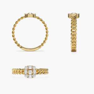 Anillo de diamante Natural de oro champán, enlace curvo, ajuste de ilusión, joyería fina, Baguette y anillo de diamante redondo, joyería de oro sólido de 14K - Product Image 3