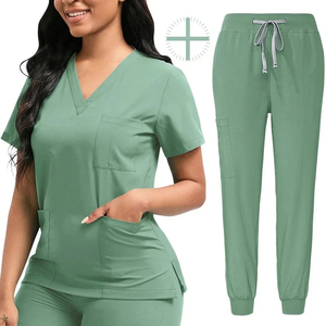 Conjunto de Uniforme Médico de Alta Calidad con Cuello en V para Hombres y Mujeres, Transpirable, para Verano, para Uso Hospitalario, Elástico - Product Image 1