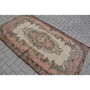 Turkish Area Rug 3.9x6.9 ft (119x209 cm), Vintage <b>Brown</b> Check Rug - Product Image 4