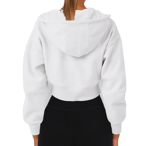 Ensemble de survêtements crop top OEM 2026 pour femmes, en molleton de coton, avec sweat à capuche court et pantalon de survêtement bleu - Product Image 4