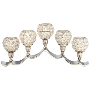 Candélabre de table de mariage en cristal de luxe à cinq tasses avec tige de boules d'argent pour les décorations d'événement d'événement - Product Image 4