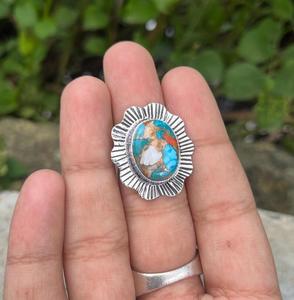 Bague Turquoise huître épineuse pierre précieuse ovale faite à la main en argent sterling 925 taille personnalisée Boho décembre bague de naissance - Product Image 3