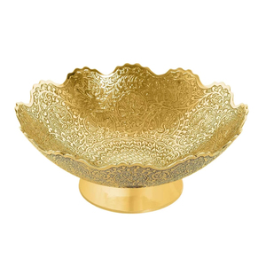 Bol à fruits secs Rampuri en laiton fait à la main de 9 "belle conception de paon doré ustensiles de cuisine durables stockage de travail de sculpture décorative - Product Image 1