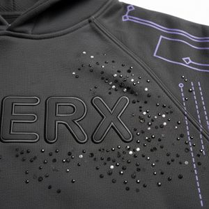 Sweat à capuche en polaire polyester/coton écologique de haute qualité pour homme, poids lourd 500 g/m², logo en relief, motif graphique cyber, coupe classique - Product Image 4