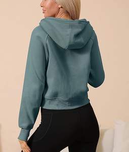 Sudadera con capucha de media cremallera de manga larga para mujer de alta calidad cómoda estilo recortado bordado invierno ODM impreso - Product Image 4