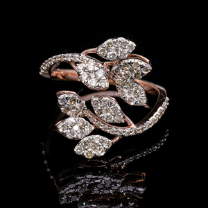 14K Gold Leaf Vine Ring with Natural Round Diamonds in Cluster and Pave Setting for Nature-<b>Inspired</b> Elegant Statement <b>Jewelry</b> - Product Image 4