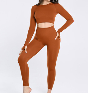 2025, conjunto deportivo para mujer, gimnasio, Fitness, ropa deportiva de manga larga, conjunto de 2 uds, conjunto de elasticidad, gimnasio, entrenamiento, conjuntos de Yoga para mujer - Product Image 1