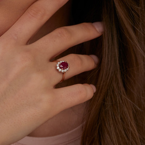 Classique Naturel Ovale Rubis Halo Naturel Diamant Bague Rose & Jaune 14k 18k Or Anniversaire Cadeau Fiançailles Bague Femme-DS0339 - Product Image 6
