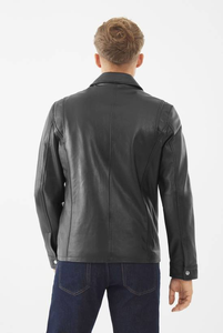 Chaqueta de Cuero Genuino para Hombre, Estilo Urbano, Corte Ajustado, Cuello Alto, Cuero Premium, Transpirable, Ecológica, para Invierno - Product Image 5