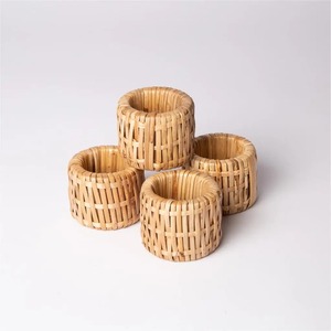 Rattan napkin rings dining table decor hot selling natural woven ring <b>set</b> for <b>dinner</b> napkins - Product Image 2