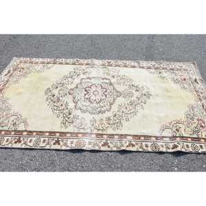 Vintage Turkish Rug 4.5x8.4 ft, <b>Brown</b> Area Southwestern <b>Wool</b> Rug - Product Image 3