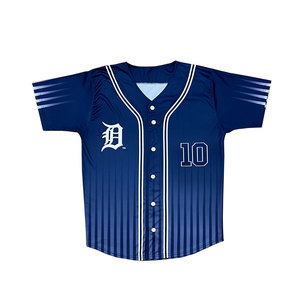 Camiseta de béisbol personalizada con estampado de sublimación y botones para hombre, camiseta de béisbol ajustada sólida - Product Image 3