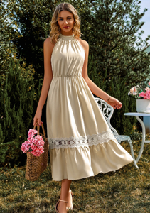 Women Unique Long Maxi Halter Neck <b>Summer</b> Sleeveless Elegant Fashion Handmade <b>Dress</b> - Product Image 2